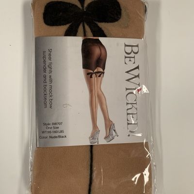 Be Wicked pantyhose mock bow BW707 one size nude black WT:90 new